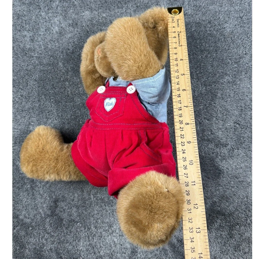 Vintage Mango Enterprises Nick Teddy Bear‎ Peek-a-Boo Red Corduroy Overalls 12